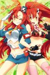  2girls akashirokai bikini_top breasts cleavage dual_persona garrison_cap gloves grin hair_ornament hat midriff multiple_girls navel open_mouth pieces_of_sweet_stars red_hair redhead salute scarf short_shorts shorts skirt smile tengen_toppa_gurren-lagann tengen_toppa_gurren_lagann thigh-highs thighhighs under_boob underboob white_gloves wink yellow_eyes yoko_littner yoko_ritona 