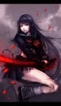  blood box_sentou_shoujo cuts highres injury legs original petals red_eyes sasaki_ryou school_uniform serafuku solo sword torn_clothes weapon 