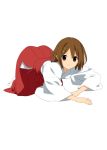  all_fours alternate_costume bad_id brown_eyes brown_hair hirasawa_yui japanese_clothes k-on! miko peko pepepe simple_background smile solo 