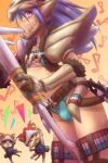  blush bone_(armor) capcom cat felyne genderswap highres male monster_hunter monster_hunter_portable_3rd pink_eyes purple_hair skull thighhighs trap tsukigami_chronica 