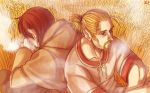  beard einar facial_hair karaii multiple_boys thorfinn timeskip tunic vinland_saga wheat 