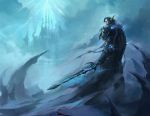  black_hair blood_elf blue_eyes death_knight ice male sandara snow sword warcraft weapon world_of_warcraft 