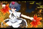  blue_hair blush egasumi fan hat kusano_(torisukerabasu) leaf maple_leaf necktie open_mouth outstretched_arm raven_(animal) red_eyes shameimaru_aya shirt short_hair skirt smile solo torisukerabasu touhou 