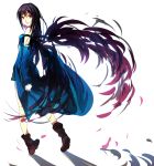  arm_warmers bad_id bare_shoulders black_hair boots detached_sleeves fake_wings faux_wings female final_fantasy final_fantasy_viii highres kyoumo_baito light_smile long_hair looking_back pink_eyes purple_eyes purple_hair red_eyes rinoa_heartilly shadow solo standing white_background wings 