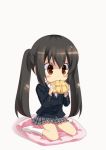  animated animated_gif black_hair bread bread_in_mouth eating food gif k-on! kouji_(campus_life) long_hair melon_bread nakano_azusa pillow school_uniform sitting solo twintails 