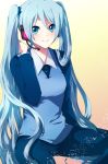  bad_id blue_eyes blue_hair hatsune_miku headphones headset long_hair musical_note smile solo soudou twintails very_long_hair vocaloid 