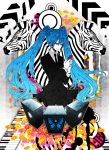  animal aqua_hair butterfly flower formal getsumen_chakuriku hatsune_miku highres long_hair necktie piano_keys saihate_(vocaloid) skirt solo speaker twintails very_long_hair vocaloid zebra 