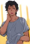  bad_id black_hair bright_noa gundam hand_under_clothes hand_under_shirt male messy_hair mobile_suit_gundam open_mouth scratching sketch solo toujou_sakana 