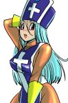  artist_request blue_hair dragon_quest dragon_quest_iii gloves hat long_hair open_mouth priest_(dq3) red_eyes smile solo tabard 