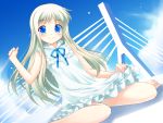  barefoot blue_eyes blush highres hitsujibane_shinobu honma_meiko long_hair sleeveless smile solo white_hair 