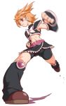  bow brown_eyes cpro cure_black earrings fighting foreshortening futari_wa_precure heart jewelry magical_girl midriff misumi_nagisa motion_blur navel orange_hair perspective precure short_hair simple_background skirt solo tomboy 