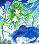 biglove frog gohei green_hair hair_ornament highres kochiya_sanae long_hair skirt snake solo touhou