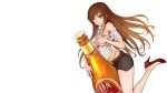  :p artist_request bottle breasts covering covering_breasts high_heels highres legs shoes source_request tattoo tongue white wink 