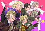  :d ;d ^_^ ahoge america_(hetalia) annoyed axis_powers_hetalia blonde_hair blood blue_eyes book brown_eyes brown_hair china_(hetalia) closed_eyes coat eyebrows eyes_closed faucet flower food france_(hetalia) glasses gloves green_eyes grey_hair gun hair_ornament hamburger hand_on_head handgun happy jacket lead_pipe male military military_uniform multiple_boys necktie open_mouth pistol ponytail rose russia_(hetalia) scarf smile star uniform united_kingdom_(hetalia) wand weapon wink yunicoco_(coco-demmy) 