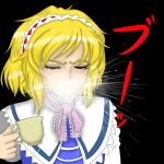  1girl alice_margatroid blonde_hair highres kaigun_bakuryou sketch solo spit_take spitting touhou 