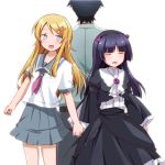  1boy 2girls black_hair blonde_hair blue_eyes closed_eyes gokou_ruri gothic_lolita kousaka_kirino kousaka_kyousuke lolita_fashion long_hair multiple_girls ore_no_imouto_ga_konna_ni_kawaii_wake_ga_nai school_uniform serafuku shiinaki 