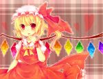  ascot blonde_hair blush flandre_scarlet hand_to_mouth hat heart open_mouth red_eyes short_hair side_ponytail skirt smile solo suzuna951031 the_embodiment_of_scarlet_devil touhou wings 