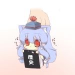  :3 animal_ears benauxi blue_hair blush book cat_ears chibi eating hat hazuki_ruu heart kamishirasawa_keine kemonomimi_mode lavender_hair long_hair minigirl red_eyes solo touhou 