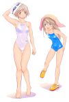  arena_(company) blue_eyes brown_hair competition_swimsuit goggles green_eyes long_hair multiple_girls no_socks one-piece_swimsuit original school_swimsuit shoes shoko_(moccom) short_hair swim_cap swimsuit thigh_gap thighs towel towel_on_head white_swimsuit 