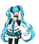  aqua_hair detached_sleeves hatsune_miku headphones headset hyokko long_hair necktie open_mouth simple_background skirt smile solo thigh-highs thighhighs twintails very_long_hair vocaloid zettai_ryouiki 