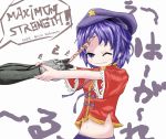  beret bullying bust crysis geung_si hat jiangshi maromi_gou midriff miyako_yoshika navel ofuda purple_eyes purple_hair solo touhou violet_eyes wakamoto_norio 