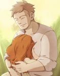  age_difference closed_eyes eyes_closed family father_and_daughter from_behind ghibli hair_down hug karigurashi_no_arrietty nasan pod smile studio_ghibli 