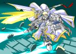  ahoge aqua_eyes armor blonde_hair cape e1204303 excalibur green_eyes mechanization power_armor saber sword weapon 