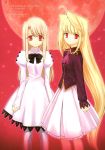  arcueid_brunestud blonde_hair cosplay costume_switch fate/stay_night fate_(series) highres illyasviel_von_einzbern long_hair multiple_girls pantyhose red_eyes shirotsumekusa tsukihime white_hair white_legwear young 