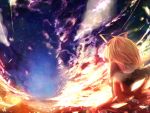  bellflower blonde_hair bow cloud clouds dress flower hair_bow medicine_melancholy mito_(calcomer) mountain red_dress sky solo sunset touh touhou 
