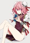  bandages bottomless bun_cover chain cuffs double_bun flower ibara_kasen ibaraki_kasen legs no_pants pink_hair product_placement red_bull red_eyes sitting soda_can solo tabard tai0201 touhou 
