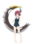  blade blush fukuoka_katsumi green_eyes hand_on_hip nan one-piece_swimsuit pigeon-toed school_swimsuit short_hair side_ponytail solo swimsuit tales_of_(series) tales_of_vesperia thigh_gap 