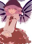  animal_ears bad_id dress hat kinohanaomise mystia_lorelei pink_eyes pink_hair simple_background solo su_(pixiv) touhou v_arms wings 