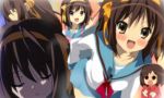  blush brown_eyes brown_hair expressions hair_ribbon hairband momoiro_tanuki pajamas ribbon school_uniform serafuku sleeping suzumiya_haruhi suzumiya_haruhi_no_yuuutsu 