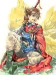  brown_hair butz_klauser cape chocobo final_fantasy final_fantasy_v issun_boushi male short_hair sitting solo sword traditional_media watercolor_(medium) weapon 