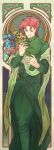  art_nouveau bouquet earrings fine_art_parody flower gakuran jewelry jojo_no_kimyou_na_bouken kakyoin_noriaki kakyouin_noriaki long_coat male parody red_hair redhead school_uniform shawl solo uraseesan 