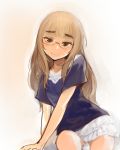  blonde_hair brown_eyes casual eyebrows face glasses head_tilt highres long_hair mune perrine_h_clostermann rimless_glasses skirt smile solo strike_witches 