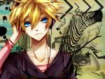  animal aoshiki blonde_hair blue_eyes close face headphones kagamine_len male vocaloid zebra 