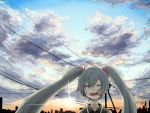  closed_eyes cloud clouds eyes_closed hatsune_miku long_hair open_mouth power_lines saitamax sky sun twintails vocaloid 