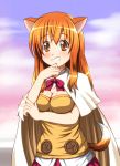  animal_ears blush breasts brown_eyes brown_hair cape cleavage diesel-turbo dog_days dog_ears dog_tail ricotta_elmar smile tail 