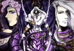  armor blue_eyes chaos_(warhammer) elizaveta_bikuin emperor&#039;s_children flower fulgrim horns lamia long_hair makeup purple_eyes purple_hair rose slaanesh sword violet_eyes warhammer_40k weapon white_hair wings 