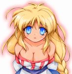  :o arc_the_lad arc_the_lad_ii bare_shoulders blonde_hair blue_eyes braid breasts cleavage large_breasts lieza long_hair open_mouth solo very_long_hair zipang 
