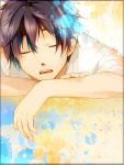  ao_no_exorcist aoshiki black_hair closed_eyes drooling face male okumura_rin open_mouth pointy_ears short_hair sleeping solo 