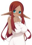 apron bitter69 blue_eyes blush breasts dark_elf dark_skin elf female impossible_clothes large_breasts long_hair long_pointy_ears maid-chan_(maze) maze_(gochama_ze_gohan) naked_apron original pointy_ears red_hair redhead simple_background smile solo transparent_background 