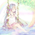  barefoot blue_hair camisole closed_eyes eyes_closed feet_in_water hatsune_miku long_hair no_nose open_mouth rainbow shain_roki singing sitting skirt soaking_feet solo swing twintails very_long_hair vocaloid water 