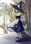  aqui blonde_hair blue_eyes broom butterfly hat highres kirisame_marisa skirt solo standing touhou tree witch witch_hat 