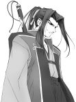  assassin_(f/sn) assassin_(fate/stay_night) fate/stay_night fate_(series) japanese_clothes long_hair male monochrome monohoshizao ponytail solo sword weapon yamaguchi_homupe 