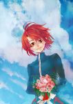  birthday bouquet breakblack cloud clouds flower highres leaf male mao_(tor) red_eyes red_hair redhead shirt sky smile solo tales_of_(series) tales_of_rebirth 