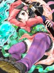  bad_id black_hair breasts flower foreshortening hair_flower hair_ornament japanese_clothes katana momohime oboro_muramasa oboro_muramasa_youtouden sandals sheath smile solo striped striped_legwear striped_thighhighs sword thigh-highs thighhighs unsheathing weapon yellow_eyes 