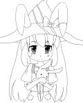 animal_ears apron bunny frills hat irisu_kyouko irisu_syndrome long_hair monochrome rabbit ribbon smile solo stuffed_toy witch_hat 