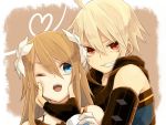  blonde_hair blue_eyes brown_hair emil_castagnier gloves grin long_hair marta_lualdi red_eyes scarf smile tales_of_(series) tales_of_symphonia tales_of_symphonia_knight_of_ratatosk 